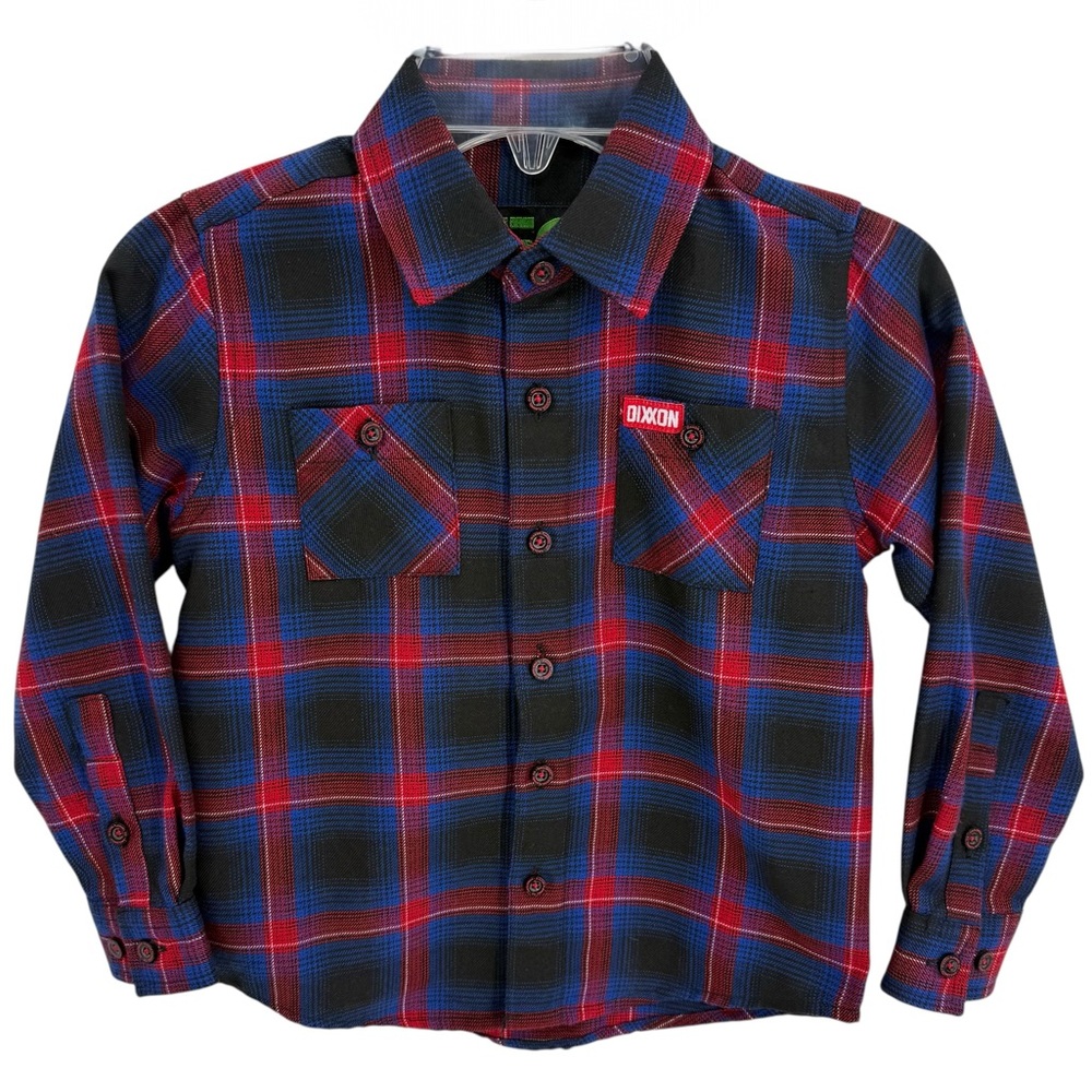 Dixxon Kids DFC Youth Division Flannel Shirt Long Sleeve Blue Red Plaid Size XS